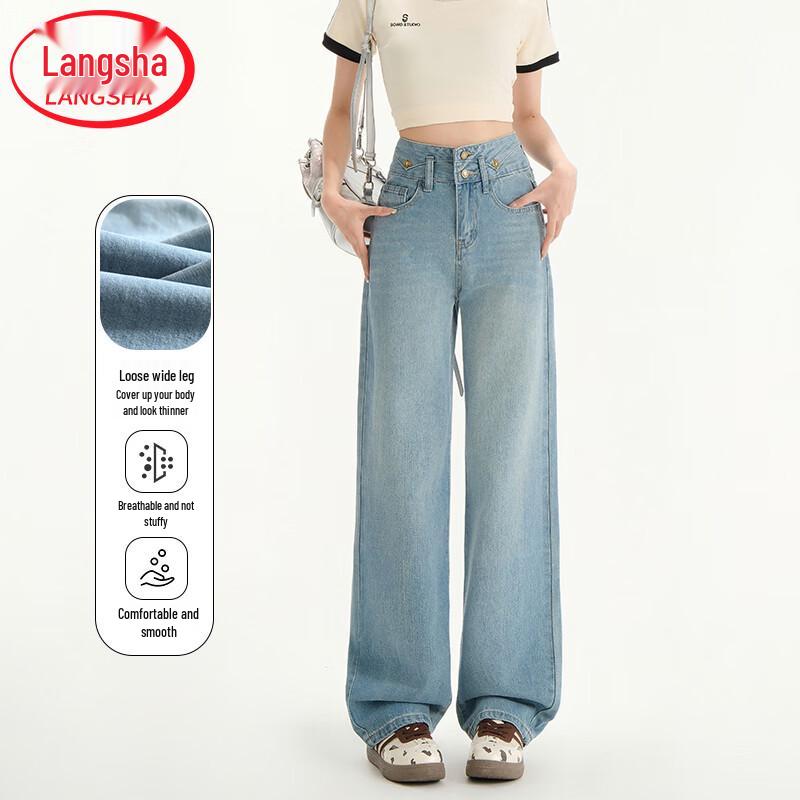 

Langsha Women s High-Waist Loose Wide-Leg Jeans L