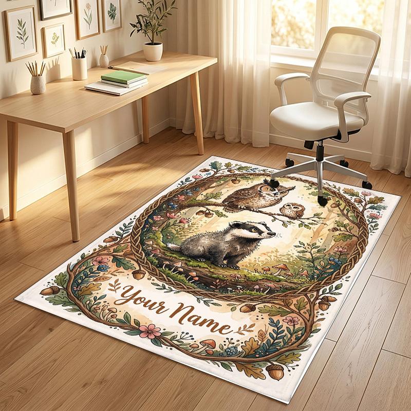 Forest Fox Theme Soft Crystal Velvet Rug Custom Name & Text Print Non Slip Floor Rug for Bedroom Living Room