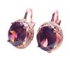 Exquisite Pure Russian 585 Purple Gold Exquisite Personalized Versatile Egg Surface Rose Gold Inlaid Smoke Stone Earrings