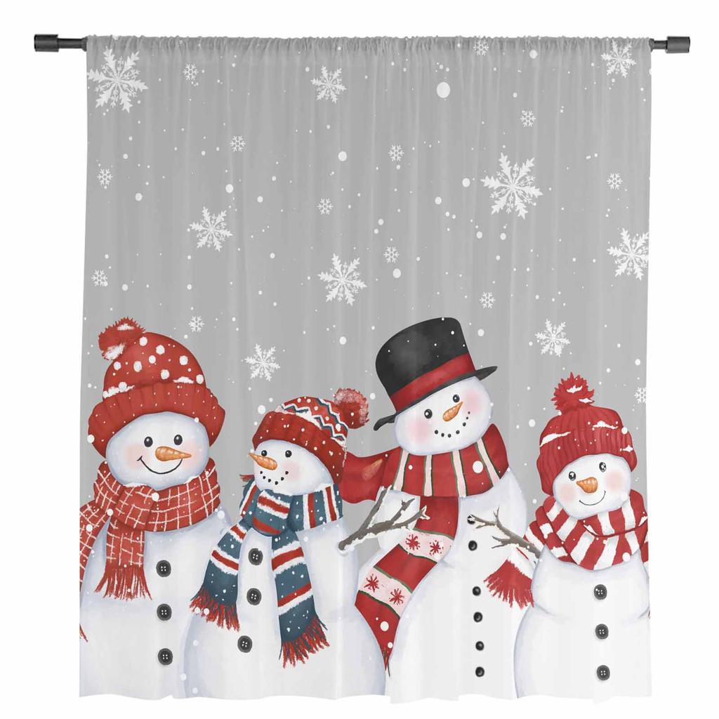 Christmas Snowman Snowflake Gray Sheer Curtains for Living Room Decoration Window Curtains Kitchen Tulle Voile Curtains