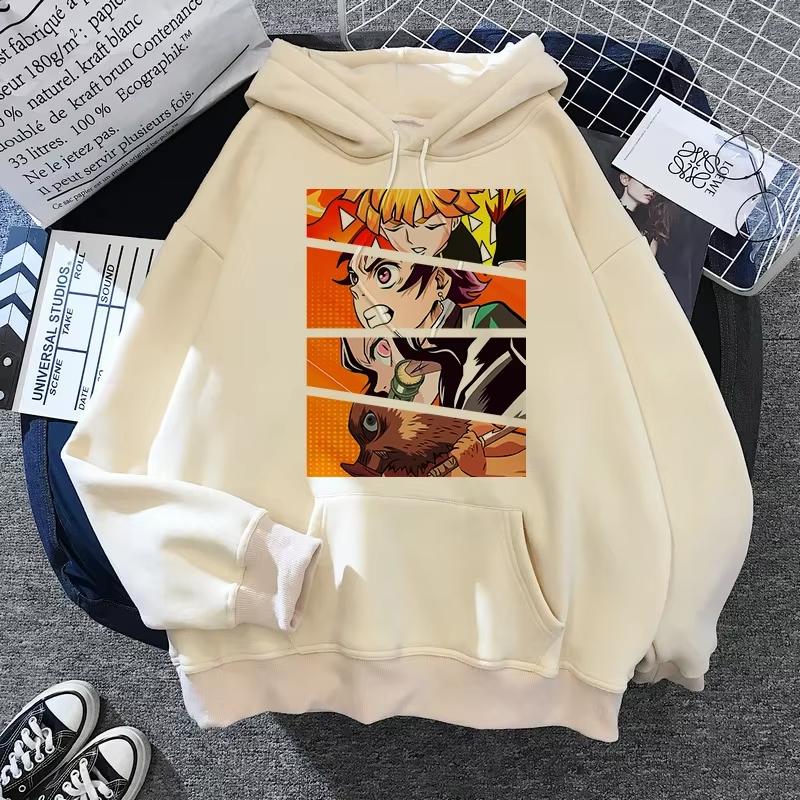 Hot Anime Hoodies Unisex Kamado Tanjirou Kama Anime Y2k Casual Hooded Sweatshirt Harajuku Cartoon Manga Khaki Pullovers Tops