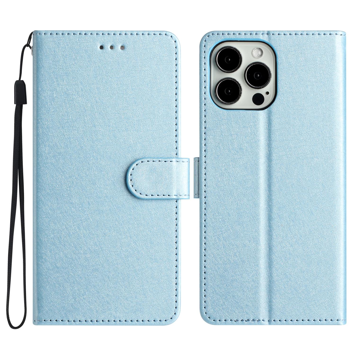 

For iPhone 16 Pro Max Wallet Case Silk Texture Leather Phone Cover Sky Blue