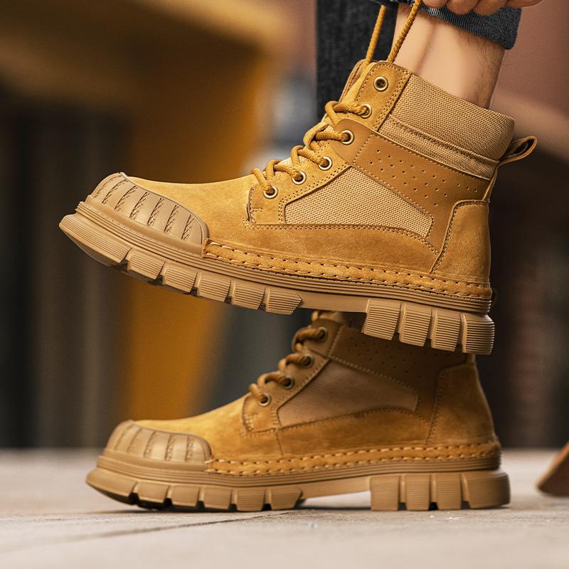 Brown Genuine Leather Men's Boots Brand Men New Arrival Walking Boots Men's Ankle Boots Lace-Up Outdoor High Top Non Slip Casual