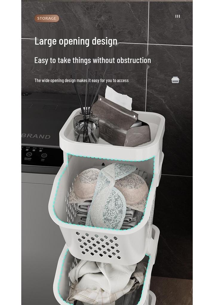 Narrow Laundry Basket Hamper with Storage Rack, Multi-Functional Cart for Dirty Clothes In Bathroom Gaps.