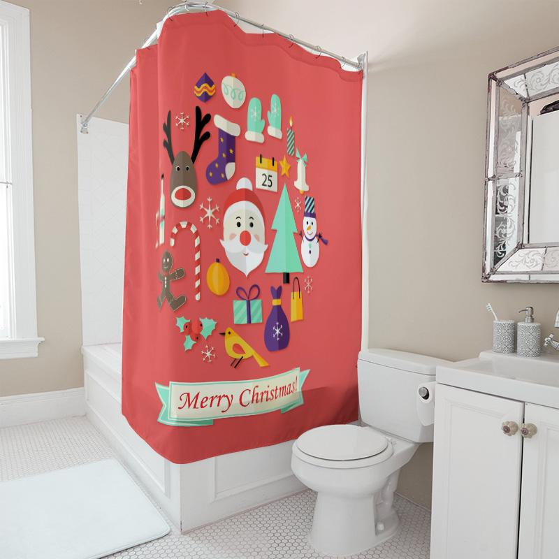 TU Christmas Shower Curtain Festive Holiday Decor Merry Xmas Bathroom Fabric Backdrop Waterproof Holiday Shower Curtain