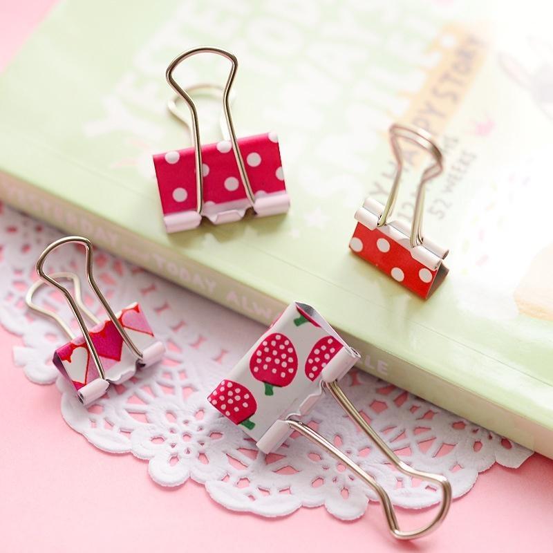 5pcs Cute Cartoon Kawaii Heart Dot Metal Clip Creative Strawberry Clips for Kids School Supplies