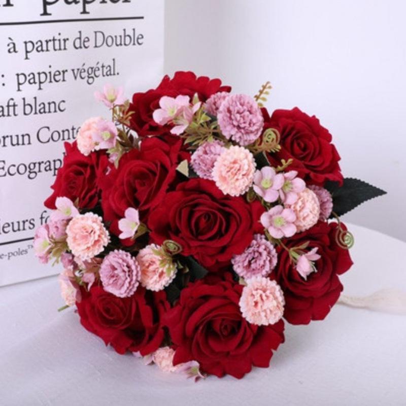European Style Bridal Bouquet with Small Roses - Pink & White