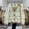 Short horn buckle down jacket women's new white duck down bread jacket stand-up collar loose winter coat