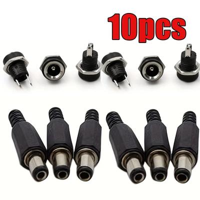 5Pair 5.5x2.1mm DC Power Plug Male Female Jack Socket Nut Panel Mount DC Power Adapter Connector