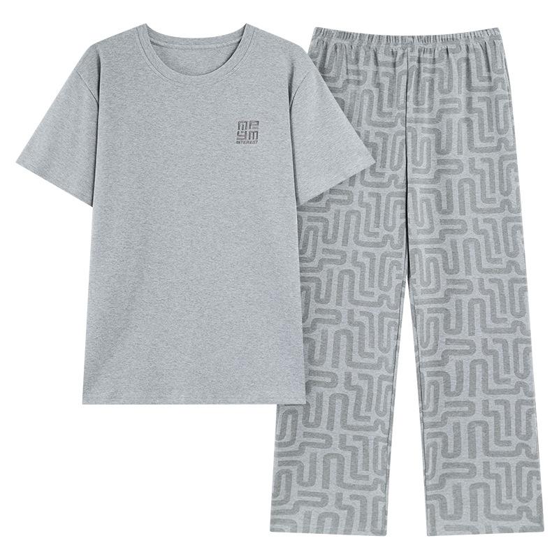 100% cotton round neck short sleeves trousers pajamas men's summer high sense Internet celebrity casual men's loungewear suit