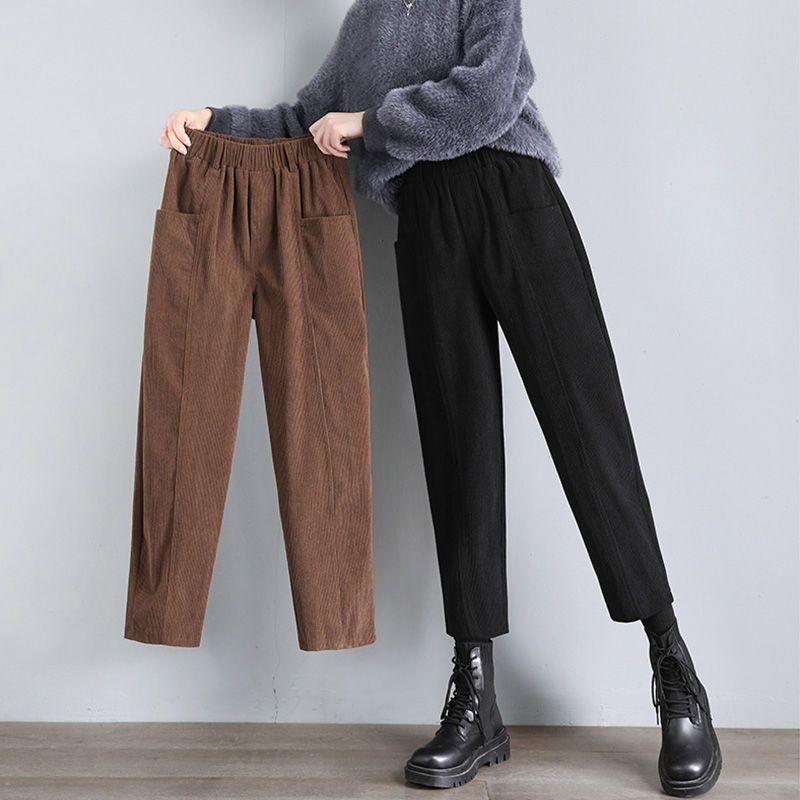 Pantaloni Harem di Peluche da Donna Autunno e Inverno Pantaloni di Velluto a Coste Pantaloni a Gamba Larga Pantaloni Spessi Casual