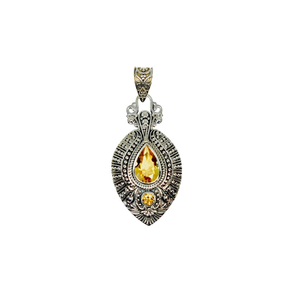 Oxidized Sterling Silver Citrine Pendant - Women's Gemstone Jewelry