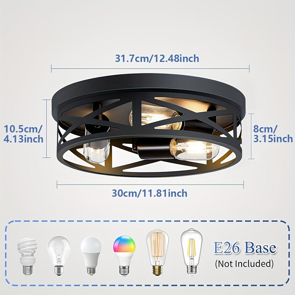 Metal Black Cage Farmhouse Flush Mount Ceiling Ligh, Industrial Close To Ceiling Light, Rustic Style, IP44, Suitable for Hallway, Kitchen, Bedroom, En