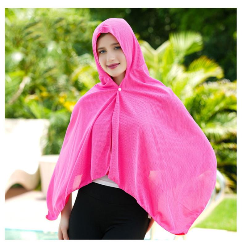 Ice Cool Beach Poncho Cover Up, Quick Dry Super Absorbent Oversized Hooded Towel Wrap For Swimming Beach Pool Travel