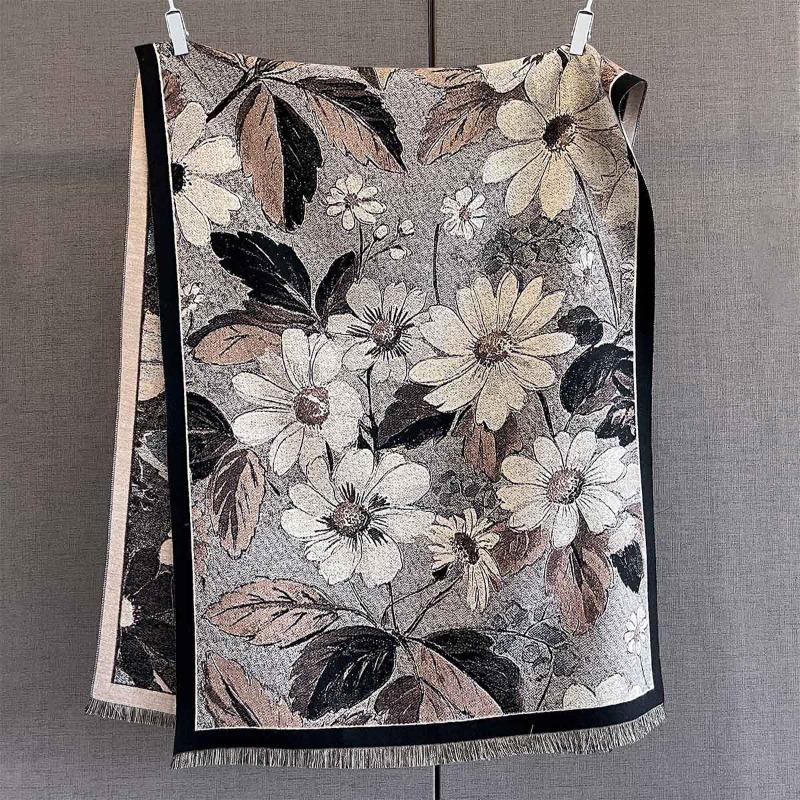 

Autumn new imitation cashmere scarf plant flower print scarf dual-purpose multi-function warm atmosphere scarf shawl 185*68cm
