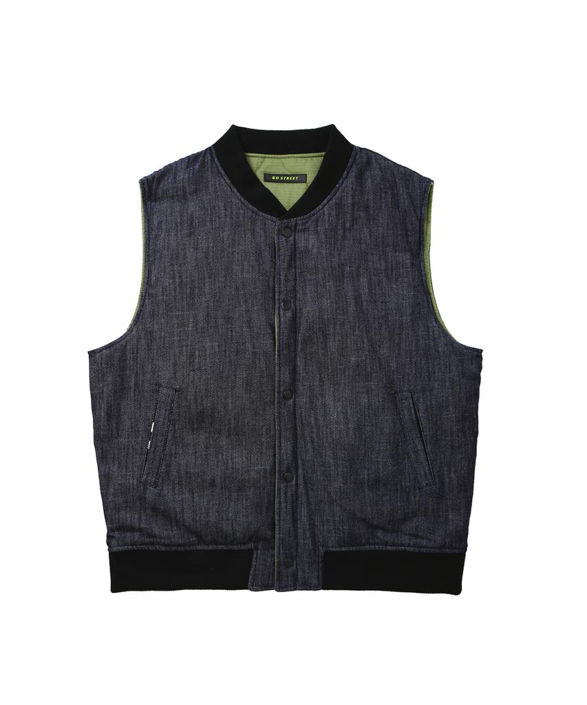 Gostreet Reversible Quilted Vest Denim/Khaki