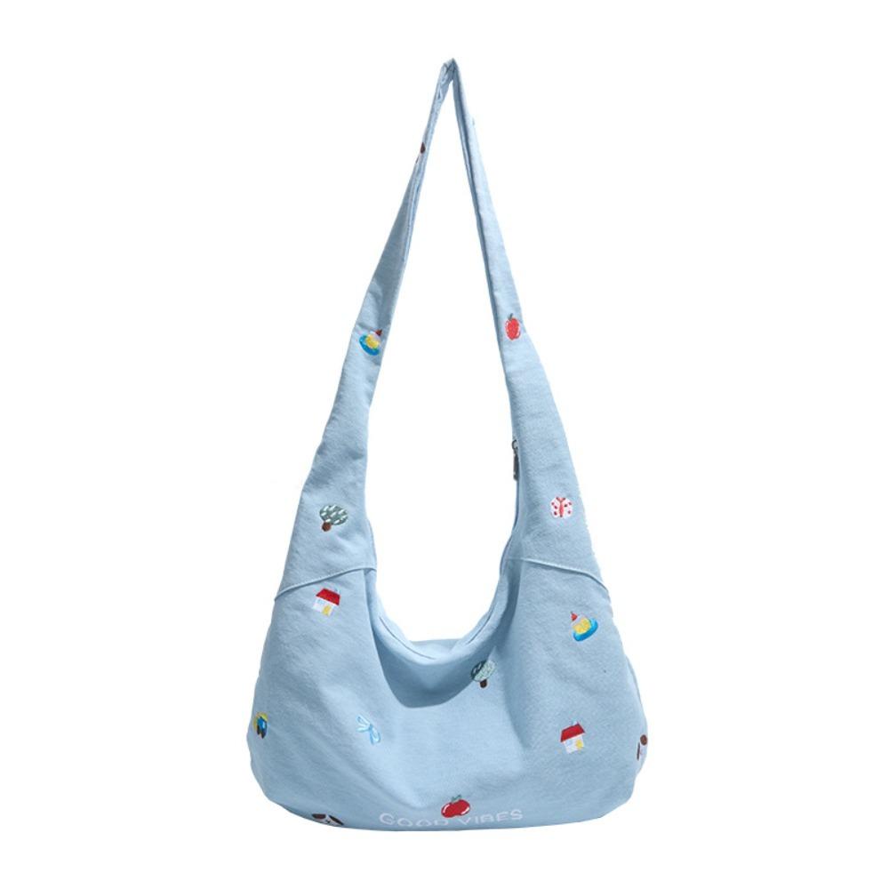 

Commuting Cute Embroidered Tote Bag Large Capacity Messenger Bag Students светло-синий