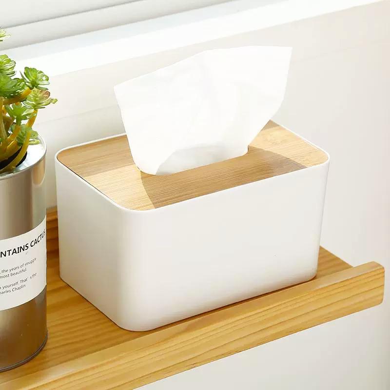 Plastic Tissue Box Wooden Lid Round/Square Napkin Holder Container Wet Tissue Paper Dispenser Case Modern Home Car Organizer