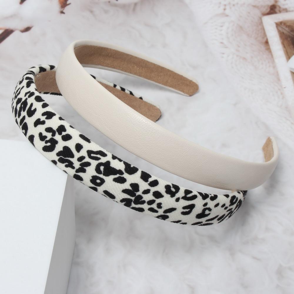 2pcs 2cm Leopard Headbands Solid PU Hairbands Set for Women Head Wrap Girls Tiara Elegant Headwear Hair Accessories