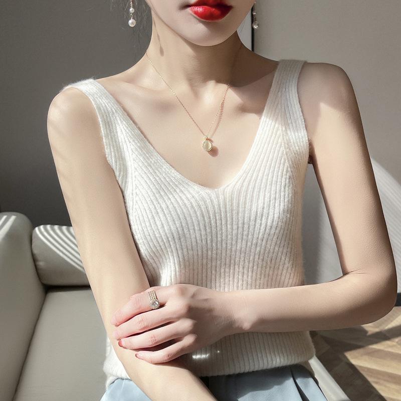 Damen Cashmere Rippstrick Camisole Herbst/Winter 2024 - Weich, Hautfreundlich, Figurbetont, Vielseitiges Basic Layer Top