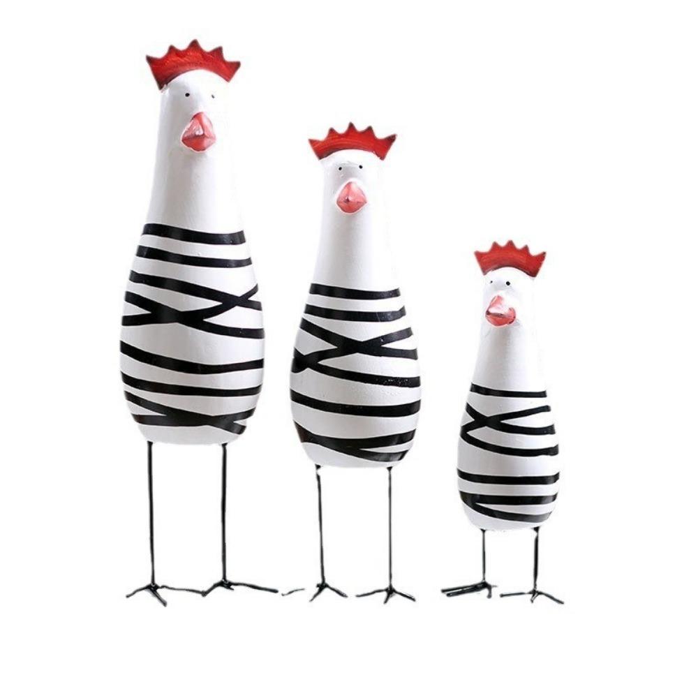 3Pcs/Set Chic Painted Chicken Statue Stylish Desktop Rooster Figurine  Home Decor