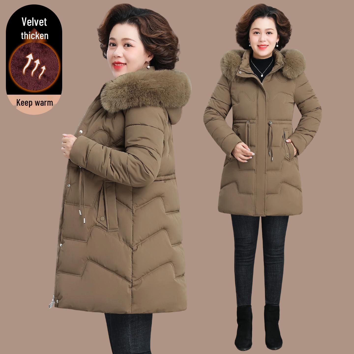 Mom s Mid-Length Thickened Cotton Jacket 2025: Winter Warmth for Middle-Aged & Elderly Women with Plus Velvet Padding 3XL (135-150 jin)