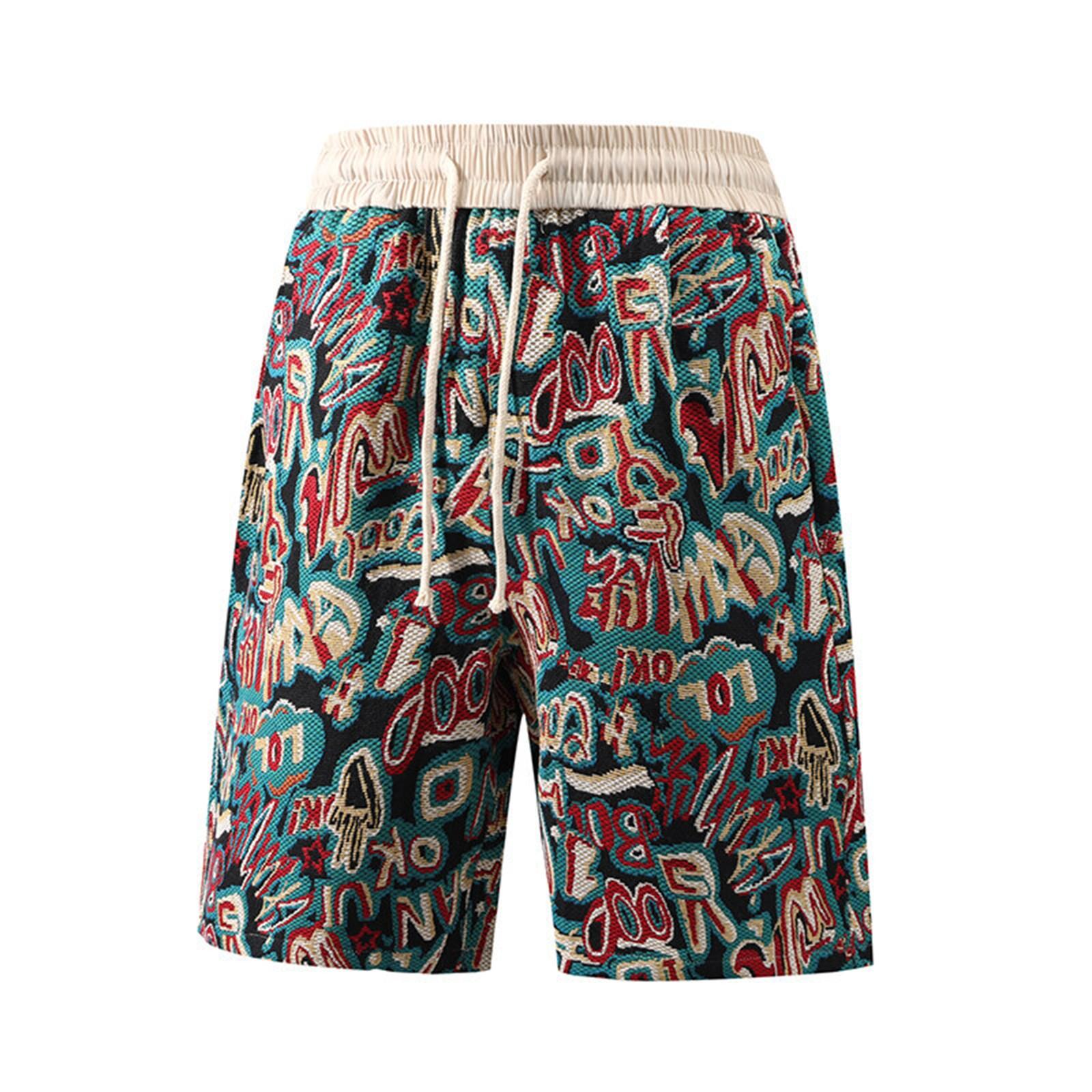 

Мужские летние шорты в гавайском этническом стиле, унисекс, на шнурке, модные спортивные повседневные пляжные шорты L чёрный