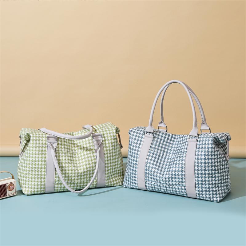 Large Capacity Luggage Bag Canvas Gym Bag Houndstooth Lightweight Storage Bag