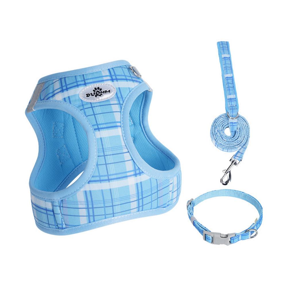 3-Piece Dog Harness Collar and Leash Set, Plaid Adjustable Puppy Vest Harness, Comfortable Pet Walking Set for Small Dogs and Ca