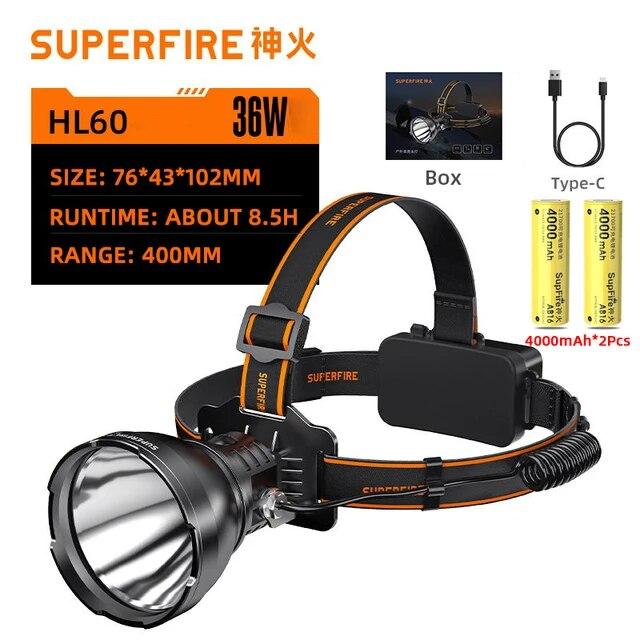 

SUPERFIRE HL60 XHP90 Супер яркий USB C перезаряжаемый налобный фонарь портативный налобный фонарь 21700 для рыбалки и кемпинга налобный фонарик