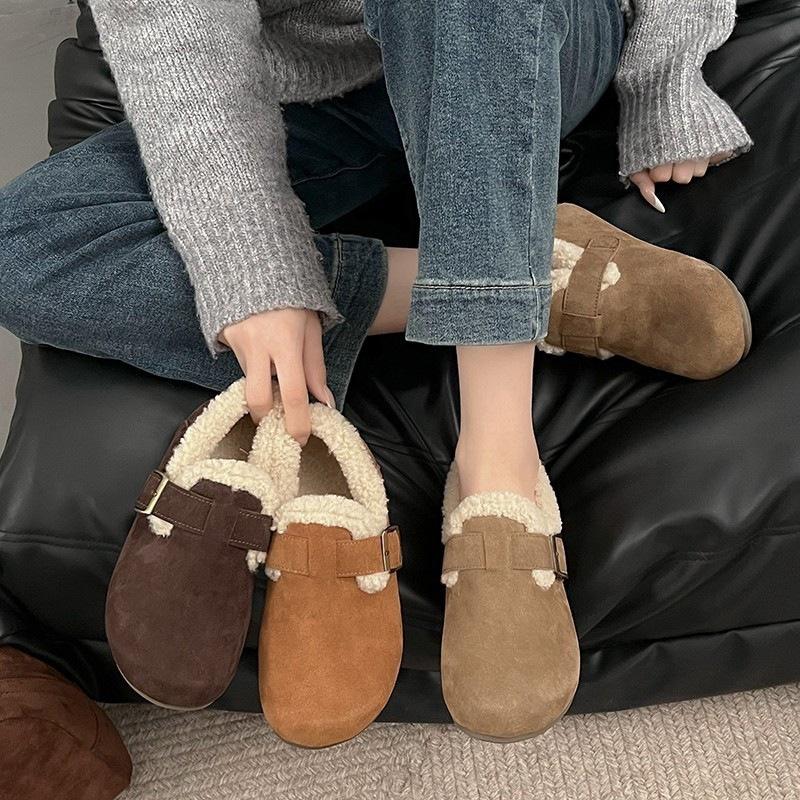 Birkenstocki aksamitne nowa jesień i zima wsuwane miękka skóra gruba podeszwa retro płaska podeszwa bawełniane buty puszyste buty