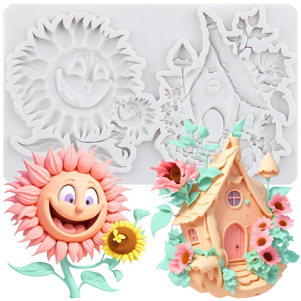 Fairy Garden House Silicone Mold Sunflower House Treehouse Fondant Molds Cake Decorating Tools Theme Cake Dessert Decorated Chocolate Candy Mold