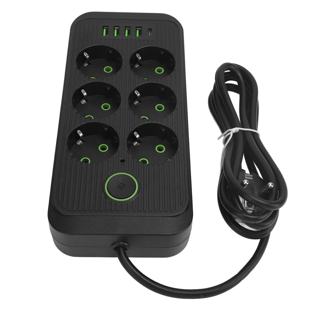 6 Way Power Strip with 4 USB and 1 Type C Port Europn Standard Power Socket with 2 Meter Cable