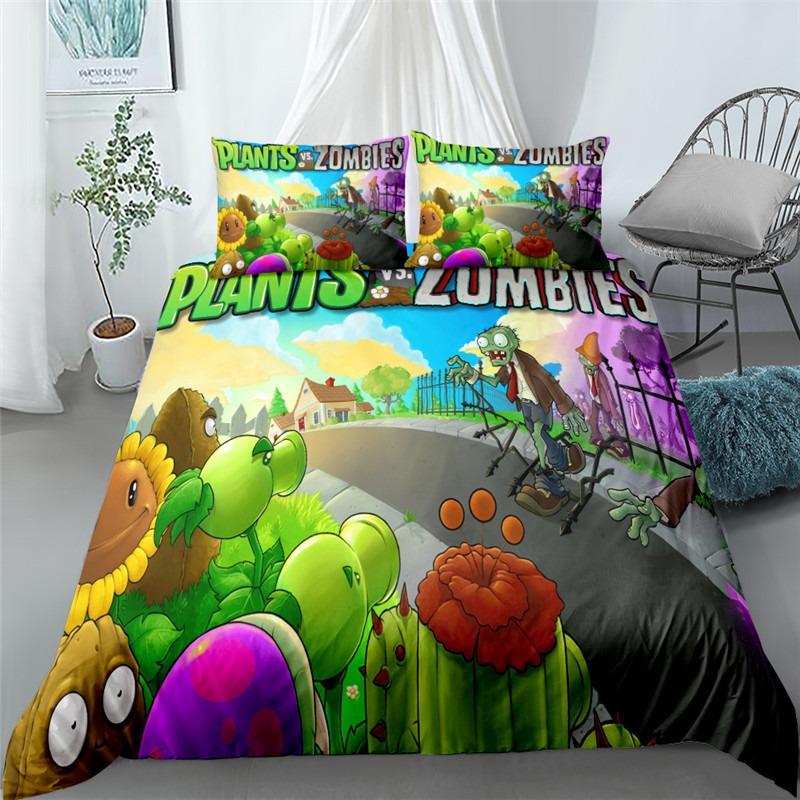 Hot Sale Exquisite 3D Plants Vs Zombies Wallpaper Gamer Printing Bedding Set Duvet Cover Comforter Bed Adult Youth Girls Gift