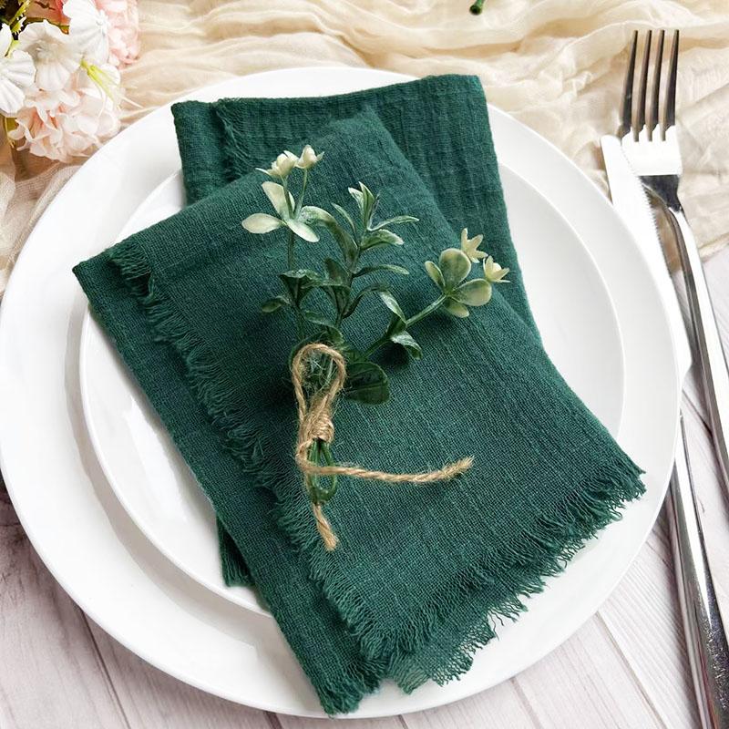 6pcs 32x32cm 100% Cotton soft beige Gauze C Wedding Napkins Reusable Blue Trim Tea Towel Rustic Retro Burrs napkins For Dinner,Party,Weddings