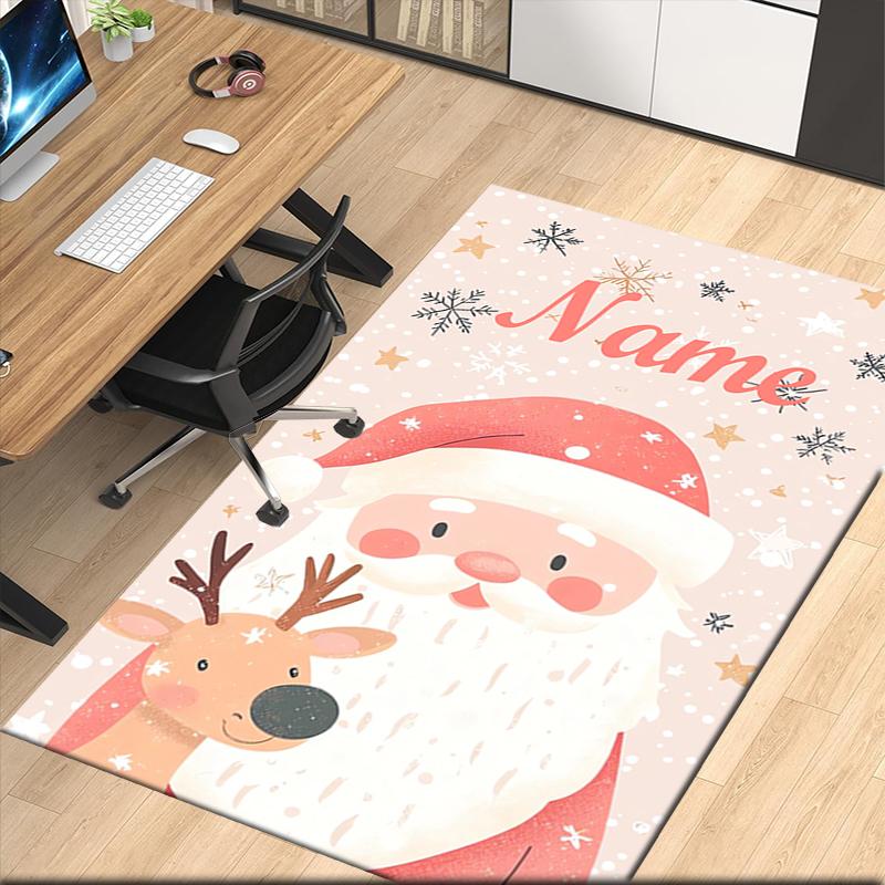 Custom Name Christmas Santa Claus Printed Carpet, for Office Chair Living Room Bedroom Kitchen Room Decor Gifts.