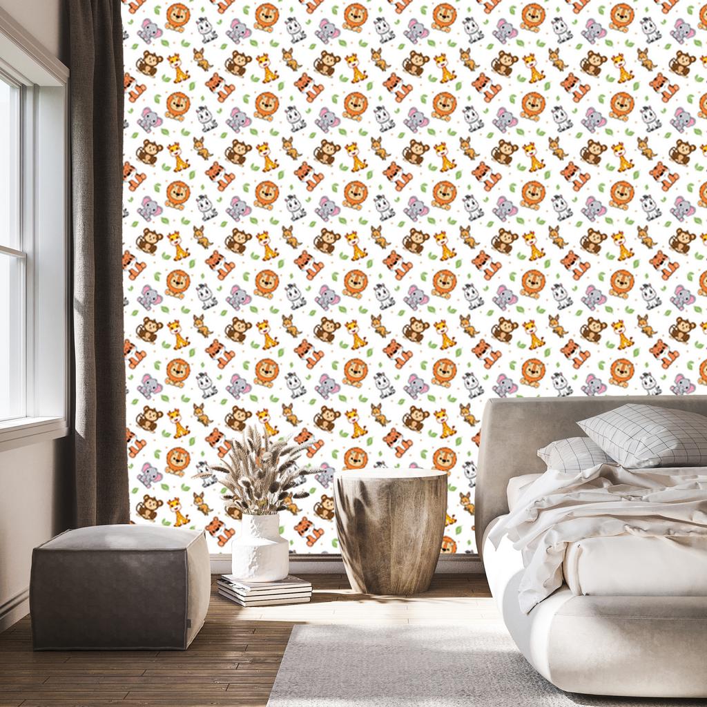 Animals Wallpaper White, Light Gray, Gold and Cream 50x1000