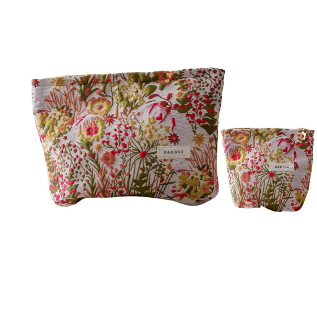 Tumecos Embroidered Cosmetic Travel Storage Toiletry Large Skincare Large Mix and Small Item Storage Set of 2 Bag, Box, Bag, Capacity, Lightweight,