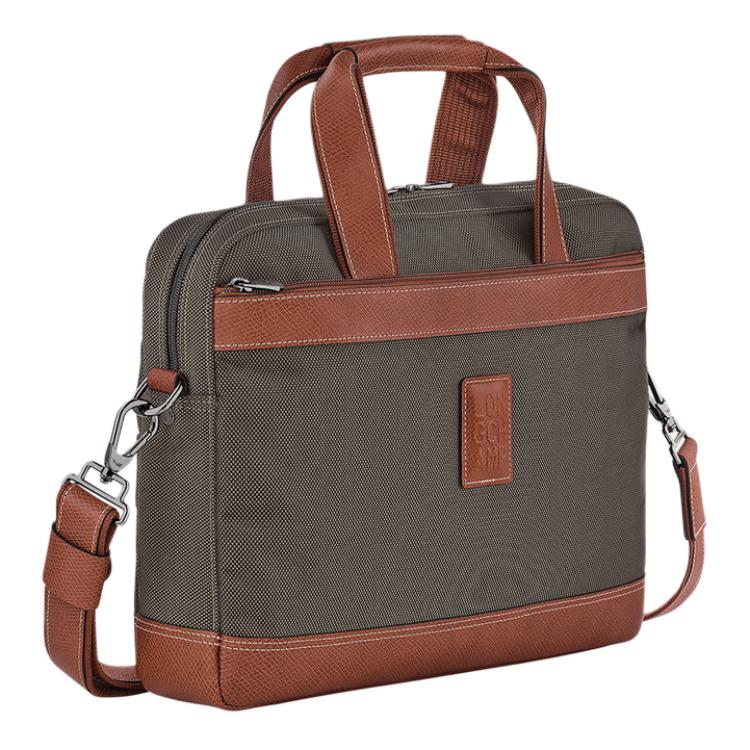 Longchamp Boxford Zipper Closure Fabric And Leather Crossbody Laptop Briefcase Handbag Shoulder Bag Men bags Military-Green Brown 1486080042