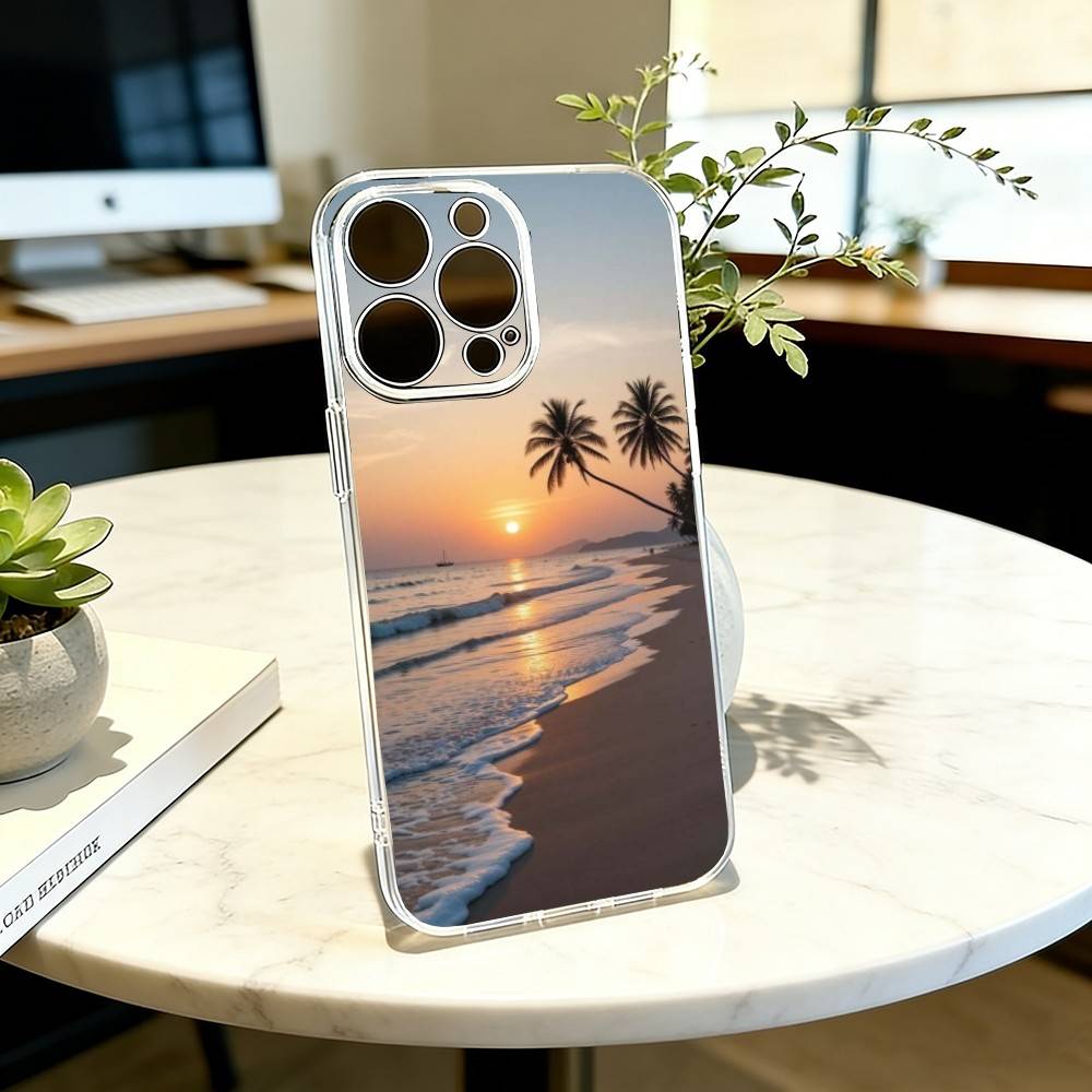 Seaside Sunset Phone Case For iPhone 17 16 15 14 13 12 11 Mini Pro Max Plus Transparent Cover