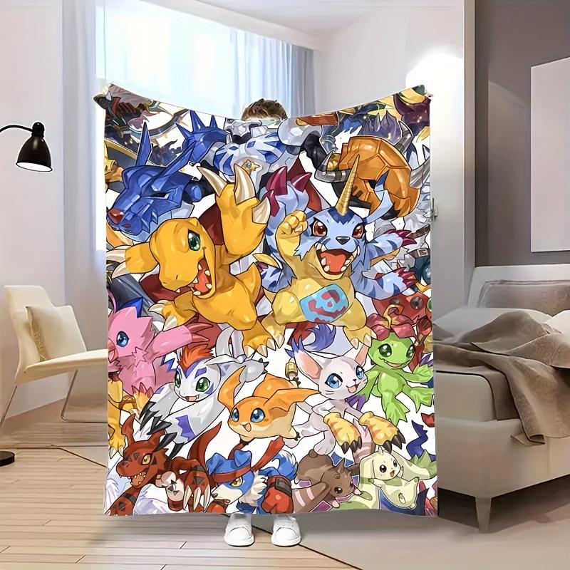 

1pc Comfortable Cartoon Special Digimon Anime Style Vibrant Digital Monster Theme Pattern Flannel Blanket, Fashionable, Soft, Warm, All-Seas 150x200cm