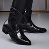 2026 Men's Crocodile Genuine Leather Chelsea Boots Black Pointed Toe Warm Lined Zip-Up Ankle Boots for Business Casual & Winter
