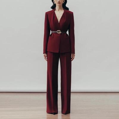 Damen Burgund High-End Anzugset: Frühling/Herbst 2025 Streetstyle mit Schlaghosen