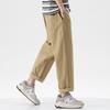 Solid color simple and versatile pure cotton casual pants men's new trendy brand loose straight elastic waist long pants men