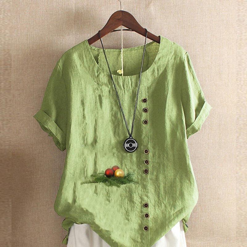 Women's Fashion Ball Prined Round Neck Short Sleeve T-shirt Casual Cotton Linen Graphic Shirt Leisure Loose Summer Blouse Tops