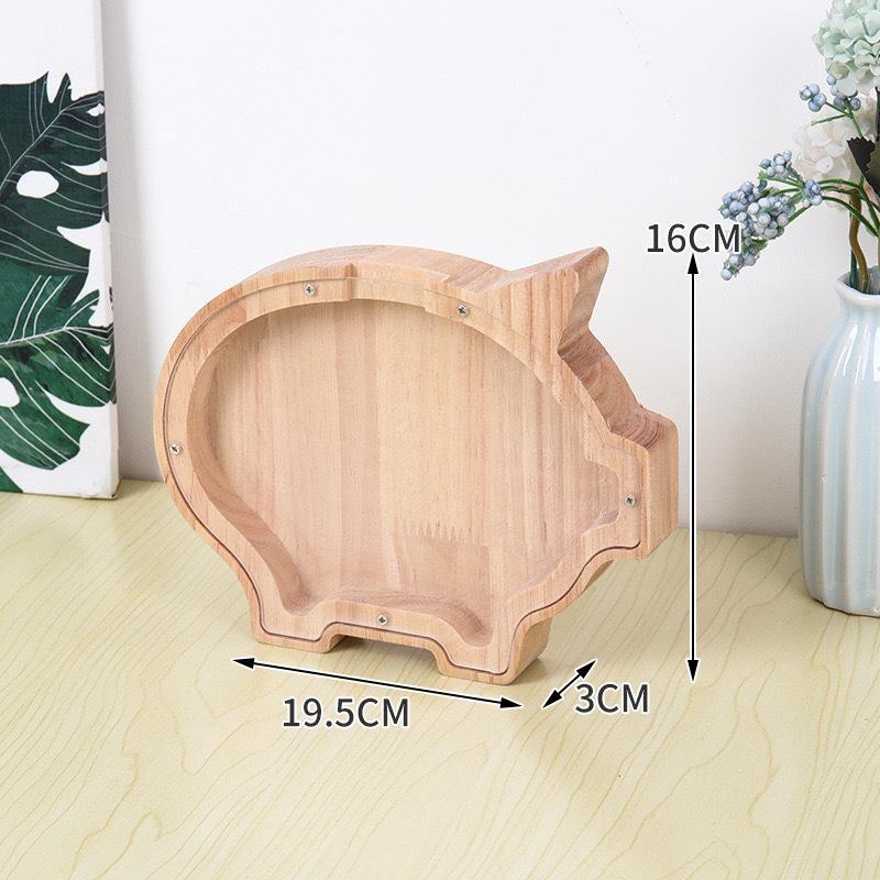 Wooden Animal Piggy Bank Transparent Cat Elephant Dinosaur Wood Carving Piggy Bank Children Piggy Bank Storage Jar Desktop Decor