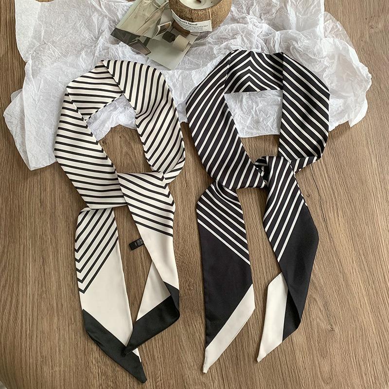 Striped Long Silk Scarf, High-end New Tied Bag, Ribbon, Sweet Scarf, Headscarf, Headband, Tied Hair, Versatile Belt.