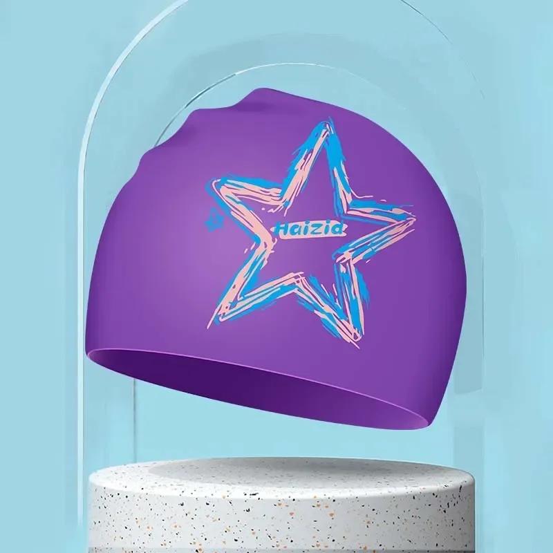 Căciuli de înot impermeabile din silicon pentru adulți, cu imprimeu, pentru femei, bărbați, căciuli de înot mari pentru păr lung, accesorii de înot