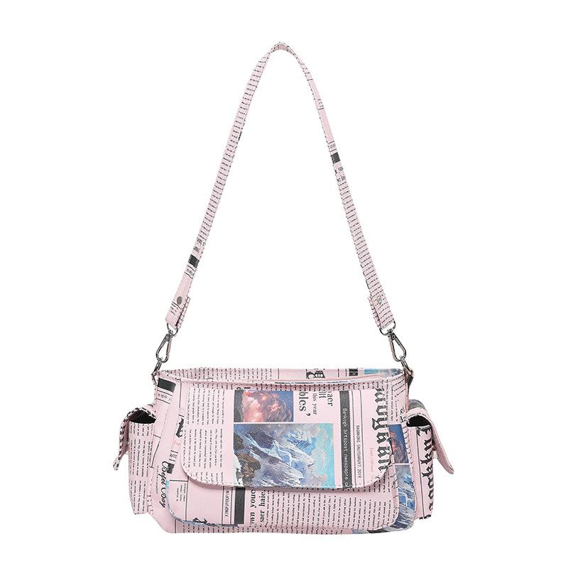 Personalized newspaper bag summer 2025 new Korean version fashion printing trend ins women's shoulder armpit bag pu