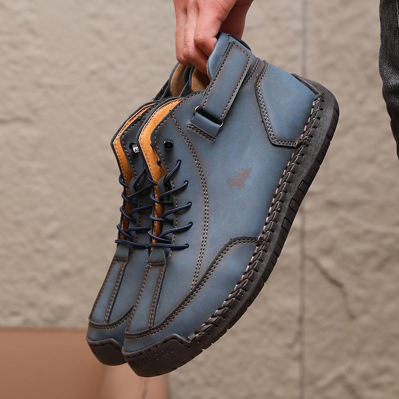 Men's Mid Top Boots Waterproof Casual Motorcycle Sneakers Flats Fashion Moccasins Tooling Shoes Luxury Footwear Plus Size 38-46
